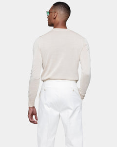 Beige Long Sleeved Crewneck Knitwear in Extrafine Merino Wool and Silk | Filatori