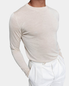 Beige Long Sleeved Crewneck Knitwear in Extrafine Merino Wool and Silk | Filatori