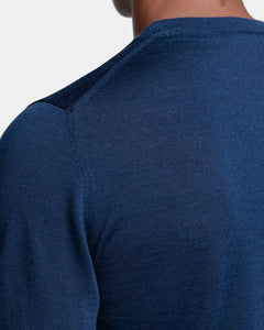 Blue Long Sleeved Crewneck Knitwear in Extrafine Merino Wool and Silk | Filatori