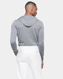 Grey Long Sleeved Hoodie Knitwear in Extrafine Merino Wool and Silk | Filatori