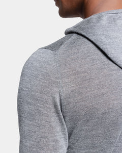 Grey Long Sleeved Hoodie Knitwear in Extrafine Merino Wool and Silk | Filatori