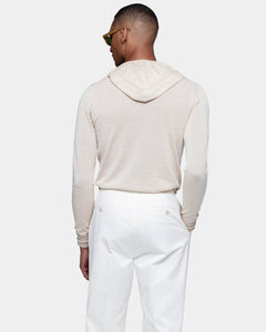 Beige Long Sleeved Hoodie Knitwear in Extrafine Merino Wool and Silk | Filatori