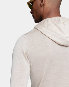 Langemouw hoodie trui in effen beige Wol Zijde | Filatori 