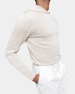 Beige Long Sleeved Hoodie Knitwear in Extrafine Merino Wool and Silk | Filatori