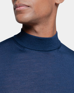 Langemouw highneck trui in effen blauw Wol Zijde | Filatori 