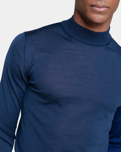 Langemouw highneck trui in effen blauw Wol Zijde | Filatori 