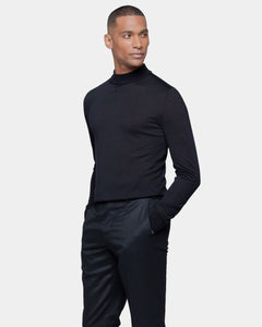 Black Long Sleeved Highneck Knitwear in Extrafine Merino Wool and Silk | Filatori