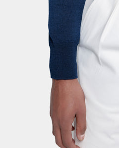 Blue Long Sleeved Polo Knitwear in Extrafine Merino Wool and Silk | Filatori