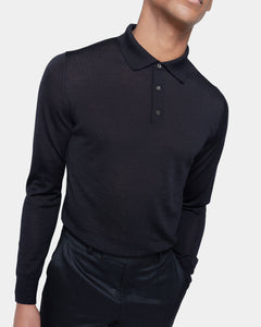 Black Long Sleeved Polo Knitwear in Extrafine Merino Wool and Silk | Filatori