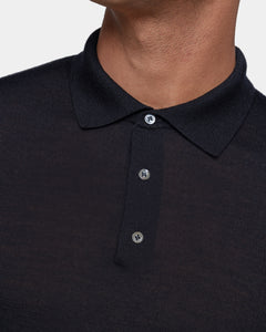 Black Long Sleeved Polo Knitwear in Extrafine Merino Wool and Silk | Filatori