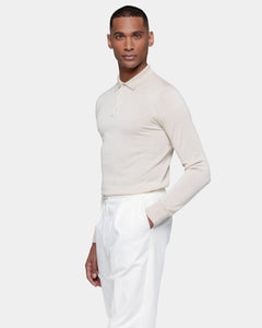 Beige Long Sleeved Polo Knitwear in Extrafine Merino Wool and Silk | Filatori