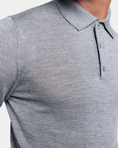 Grey Long Sleeved Polo Knitwear in Extrafine Merino Wool and Silk | Filatori