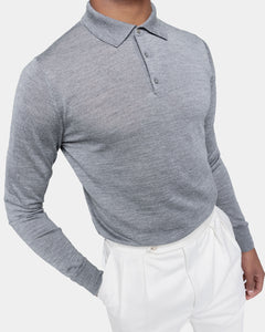 Grey Long Sleeved Polo Knitwear in Extrafine Merino Wool and Silk | Filatori