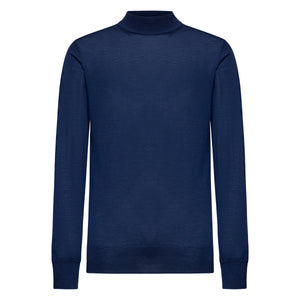 Langemouw highneck trui in effen blauw Wol Zijde | Filatori 