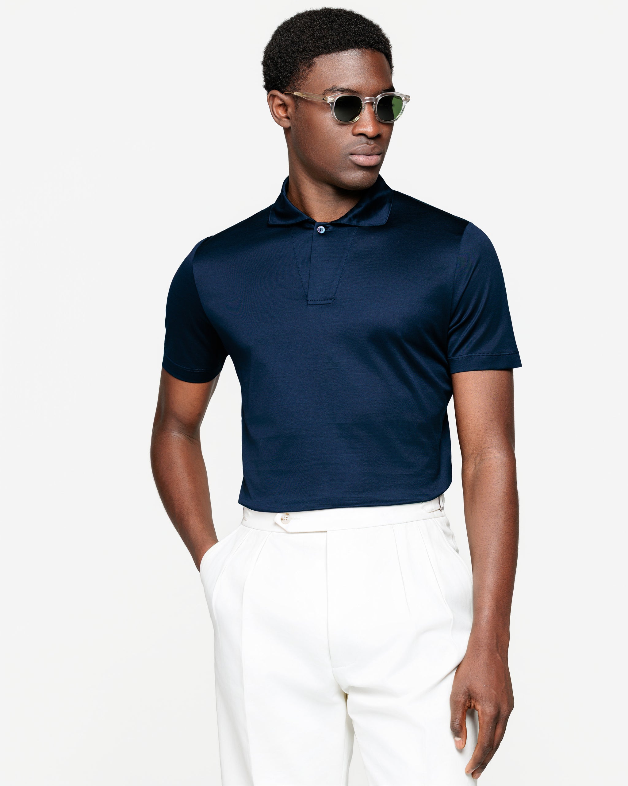 Zwart Poloshirt zonder knopen met lange mouwen 100% Egyptisch Katoen | Filatori
