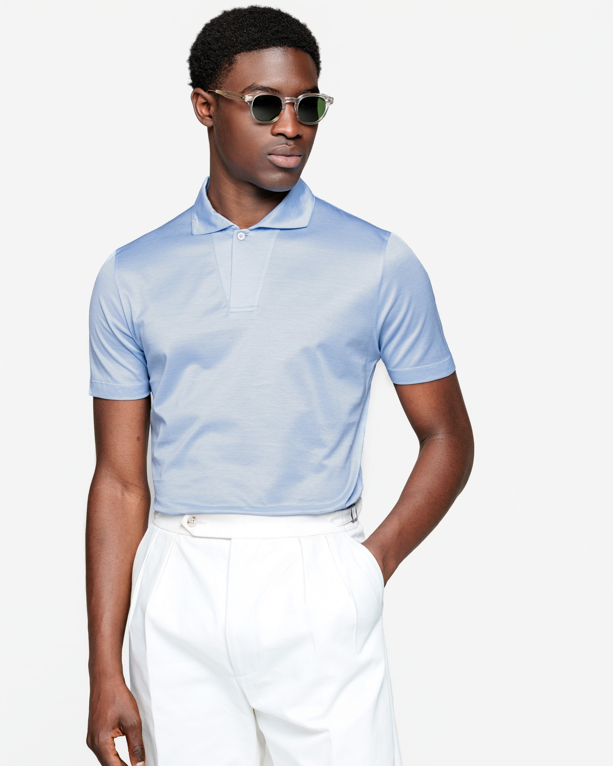 Zwart Poloshirt zonder knopen met lange mouwen 100% Egyptisch Katoen | Filatori
