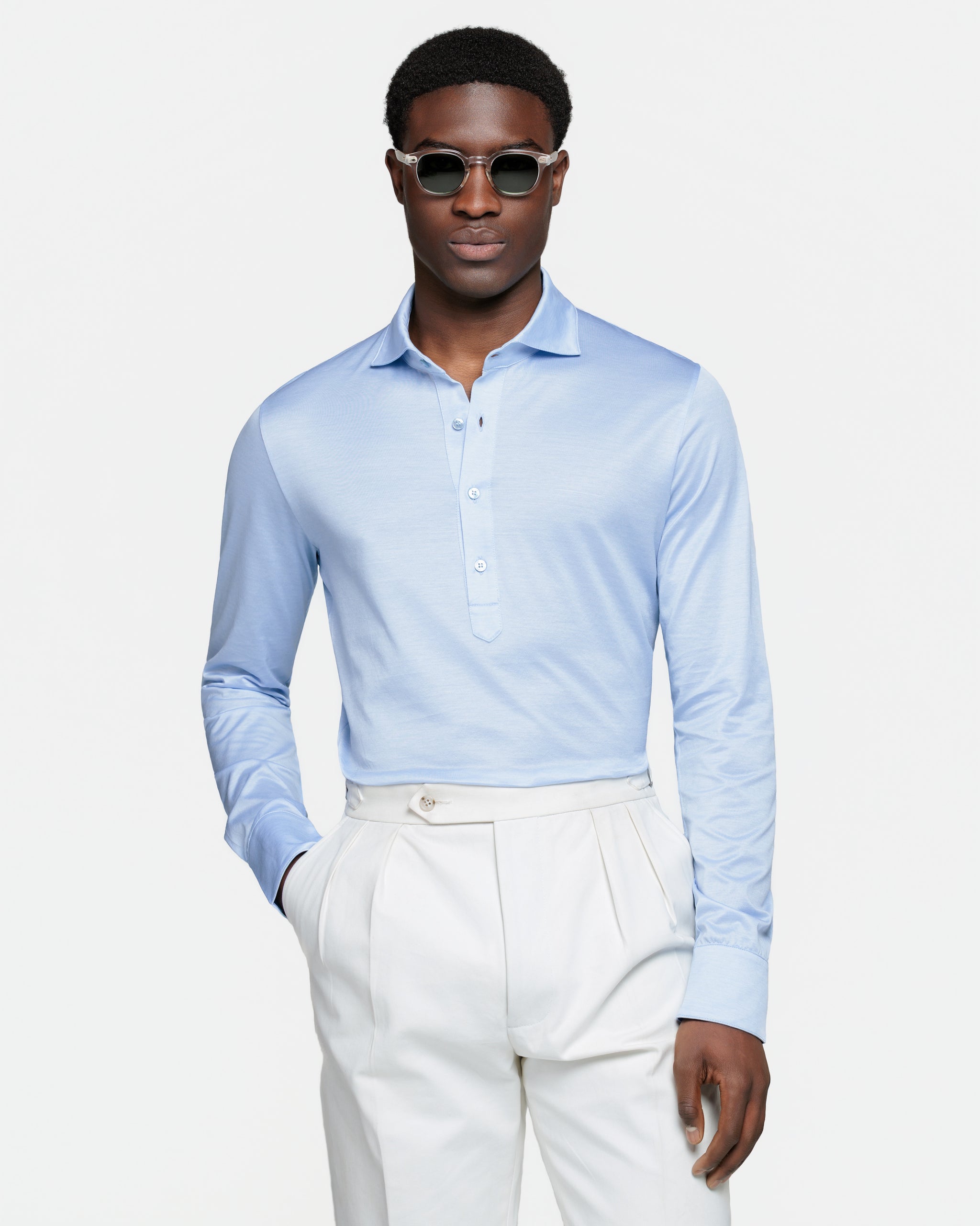 Zwart Poloshirt zonder knopen met lange mouwen 100% Egyptisch Katoen | Filatori
