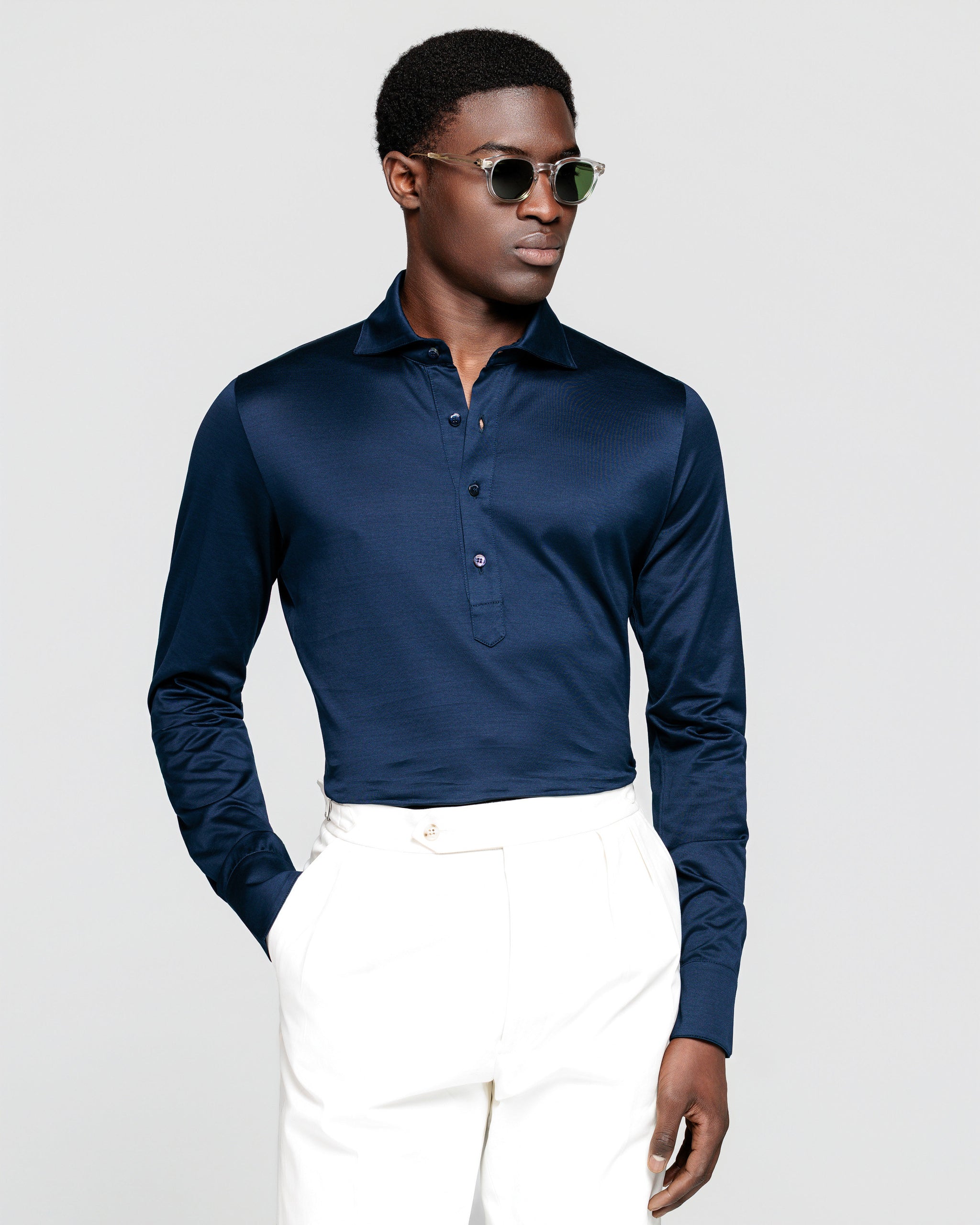 Zwart Poloshirt zonder knopen met lange mouwen 100% Egyptisch Katoen | Filatori
