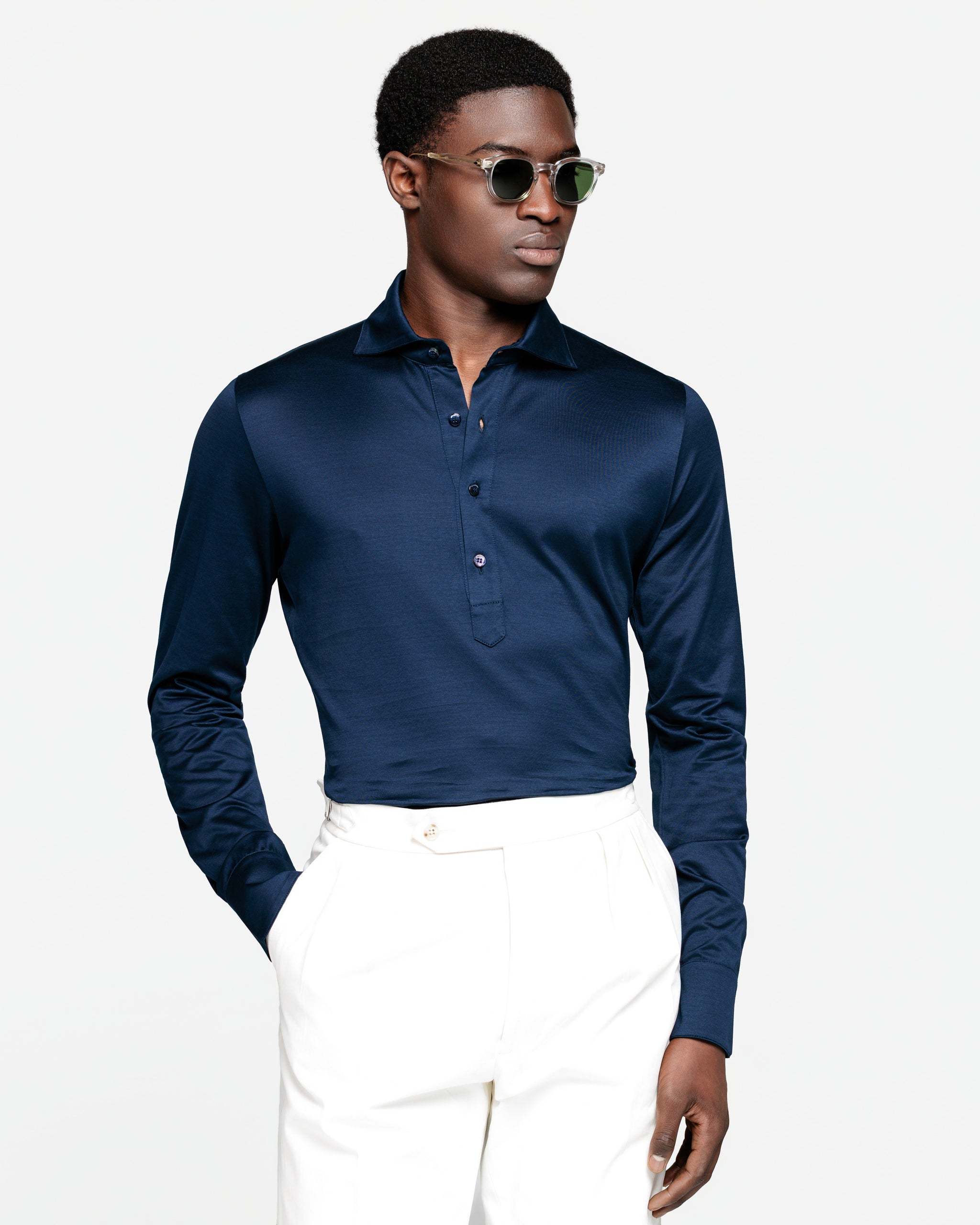 Zwart Poloshirt zonder knopen met lange mouwen 100% Egyptisch Katoen | Filatori
