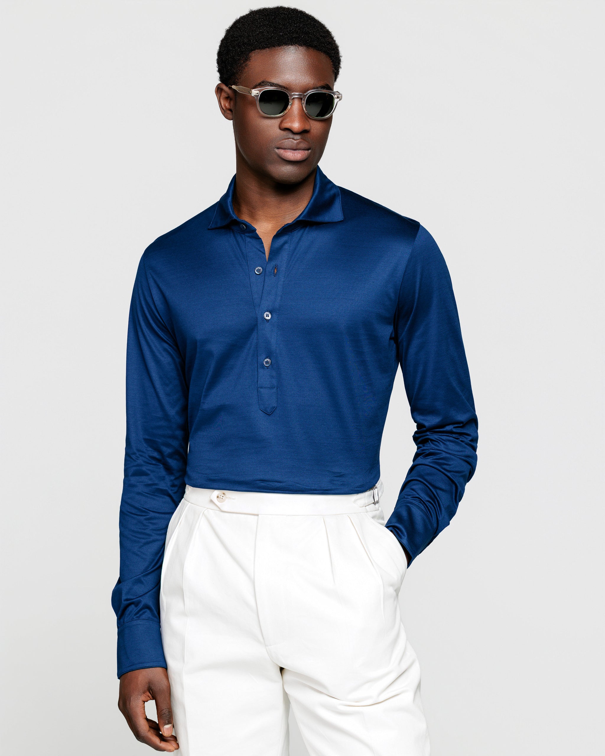 Blue Long Sleeve Polo Shirt 100% Egyptian Cotton | Filatori