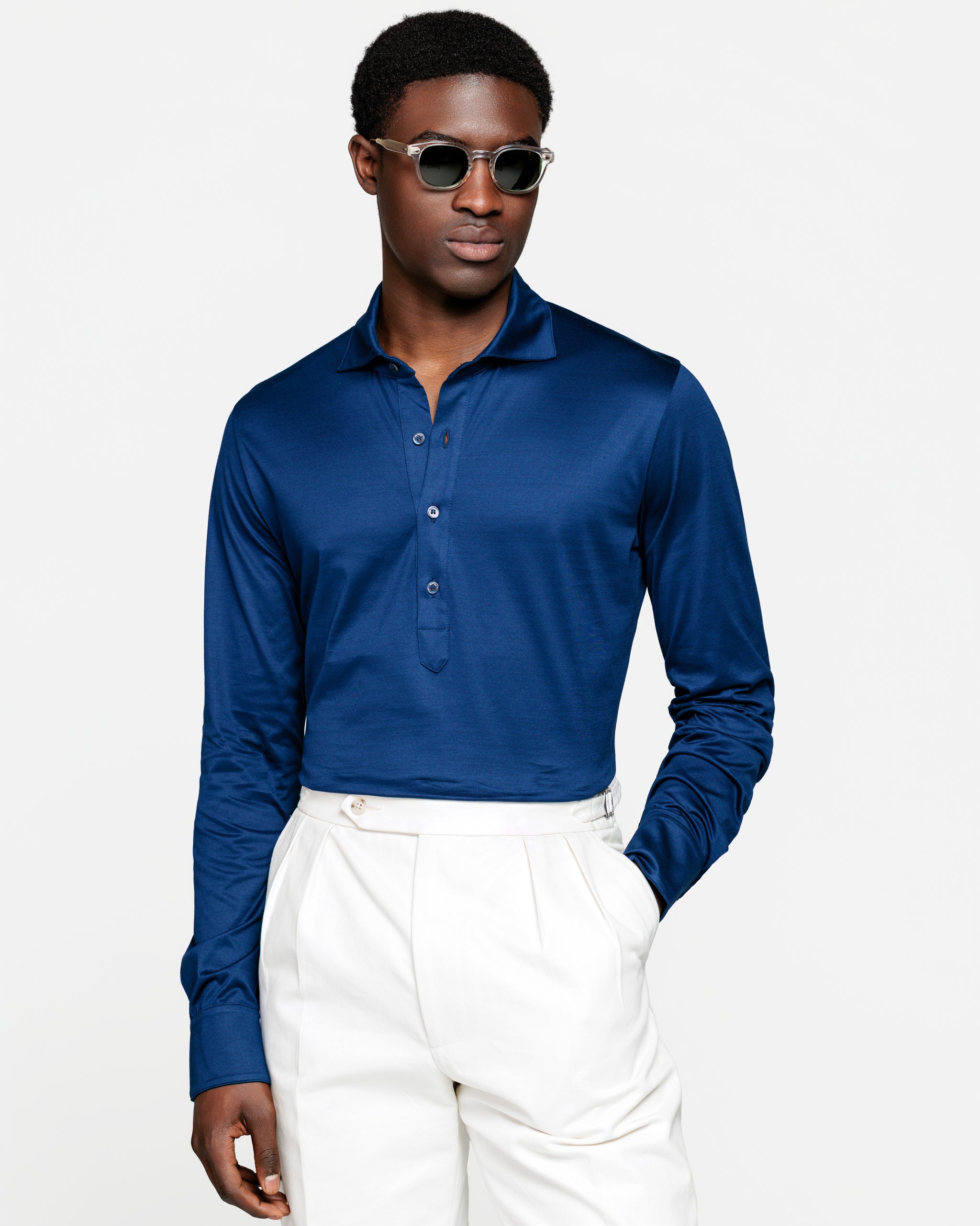 Zwart Poloshirt zonder knopen met lange mouwen 100% Egyptisch Katoen | Filatori
