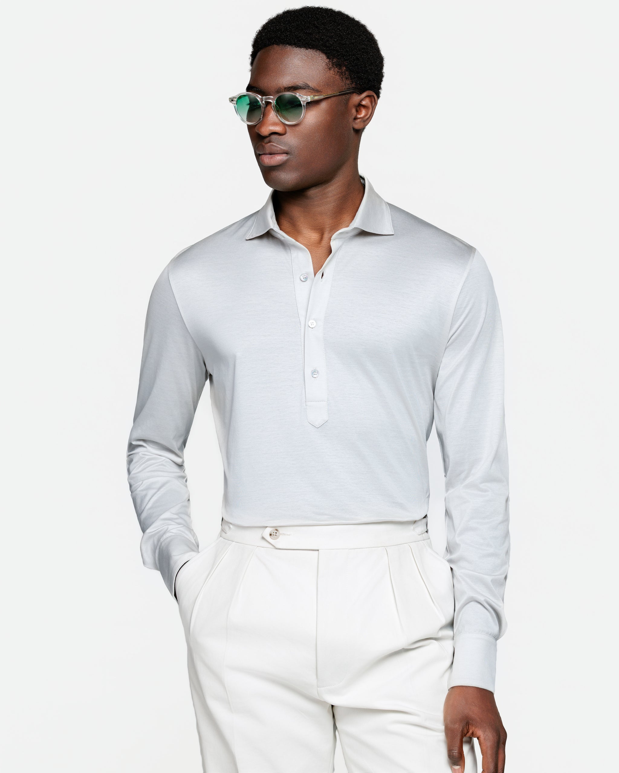 Zwart Poloshirt zonder knopen met lange mouwen 100% Egyptisch Katoen | Filatori
