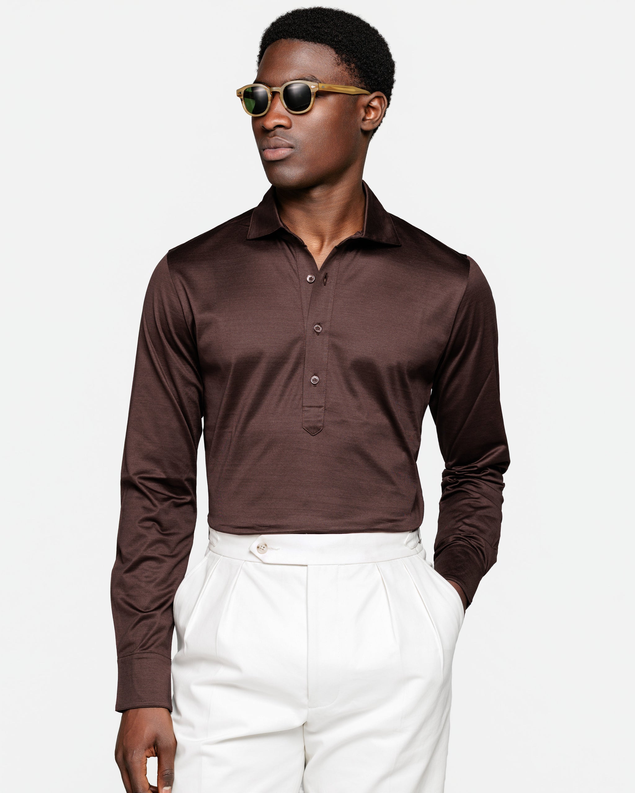 Zwart Poloshirt zonder knopen met lange mouwen 100% Egyptisch Katoen | Filatori
