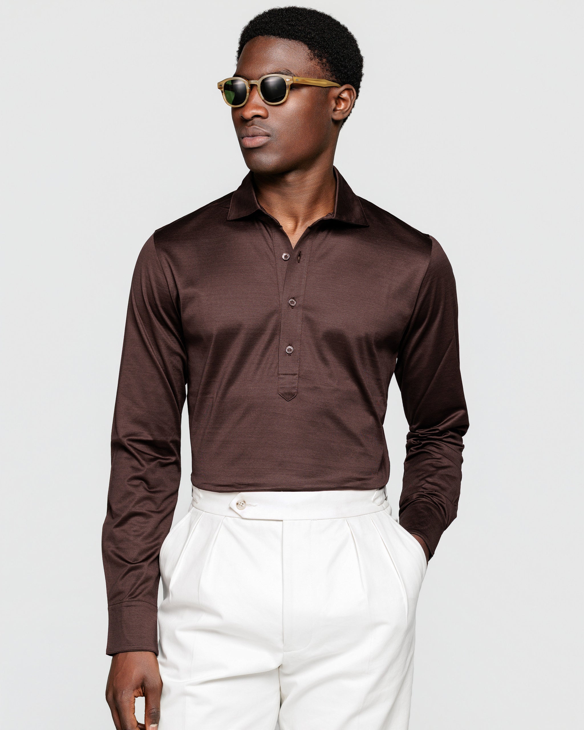 Brown Long Sleeve Polo Shirt 100% Egyptian Cotton | Filatori