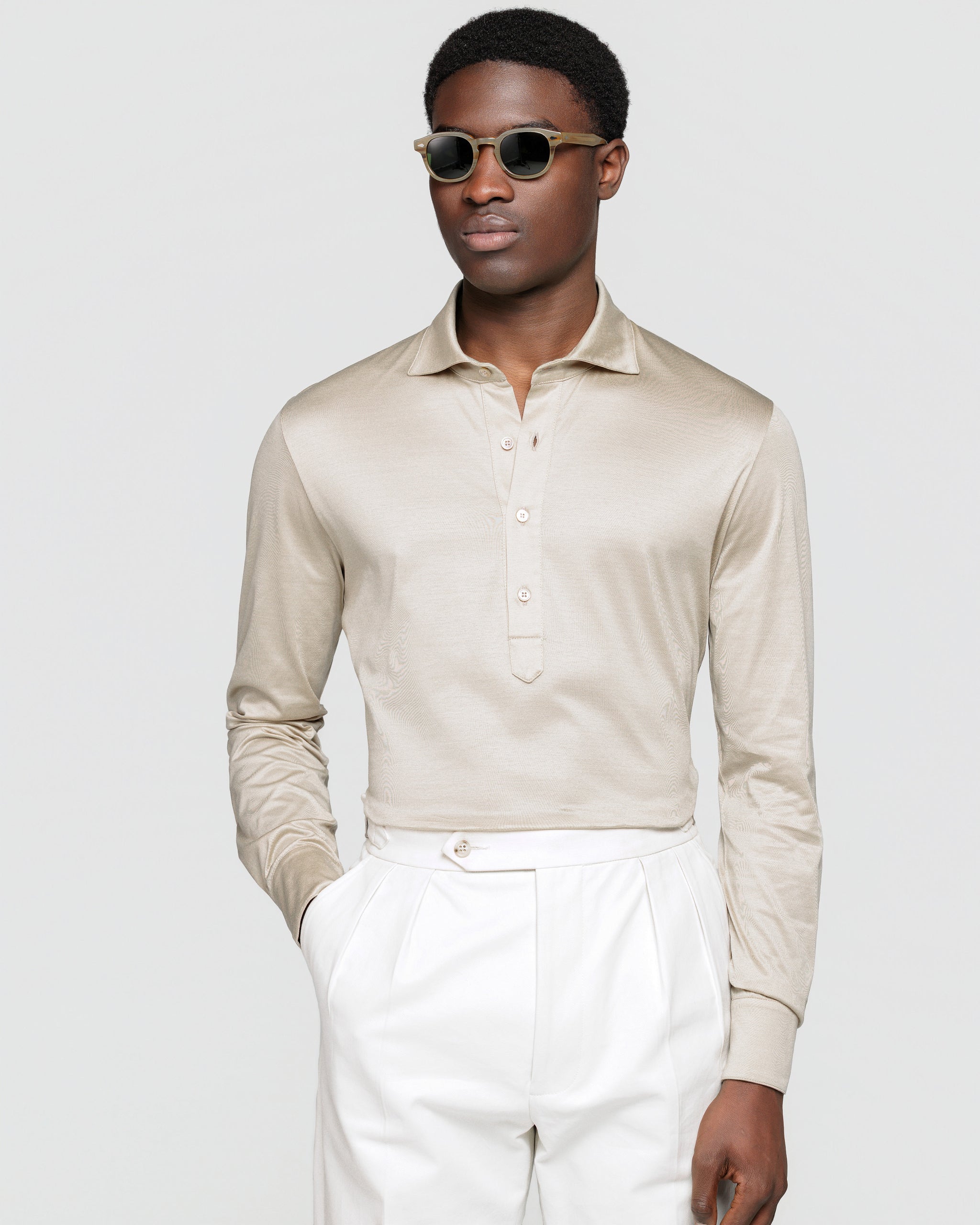 Zwart Poloshirt zonder knopen met lange mouwen 100% Egyptisch Katoen | Filatori
