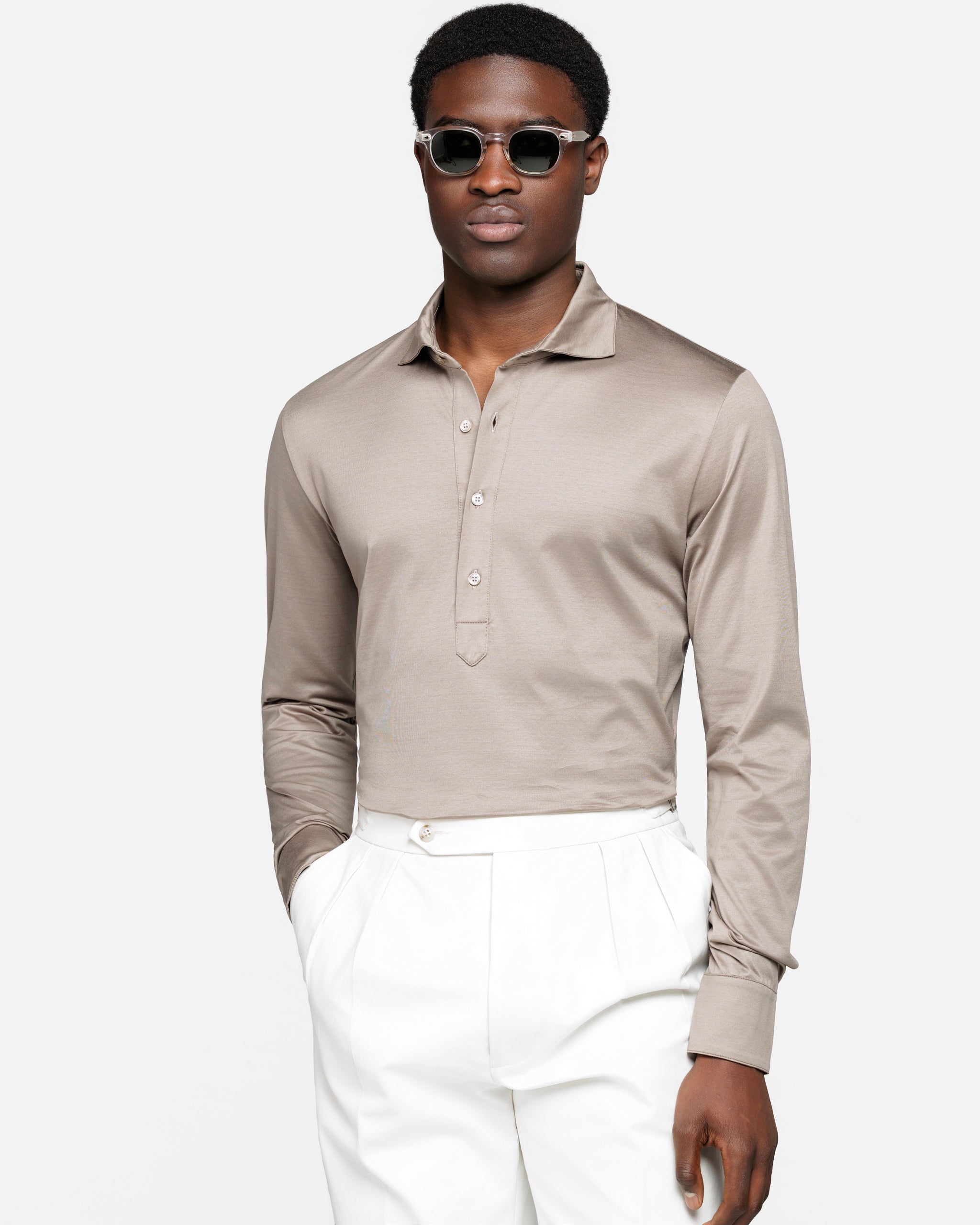 Zwart Poloshirt zonder knopen met lange mouwen 100% Egyptisch Katoen | Filatori

