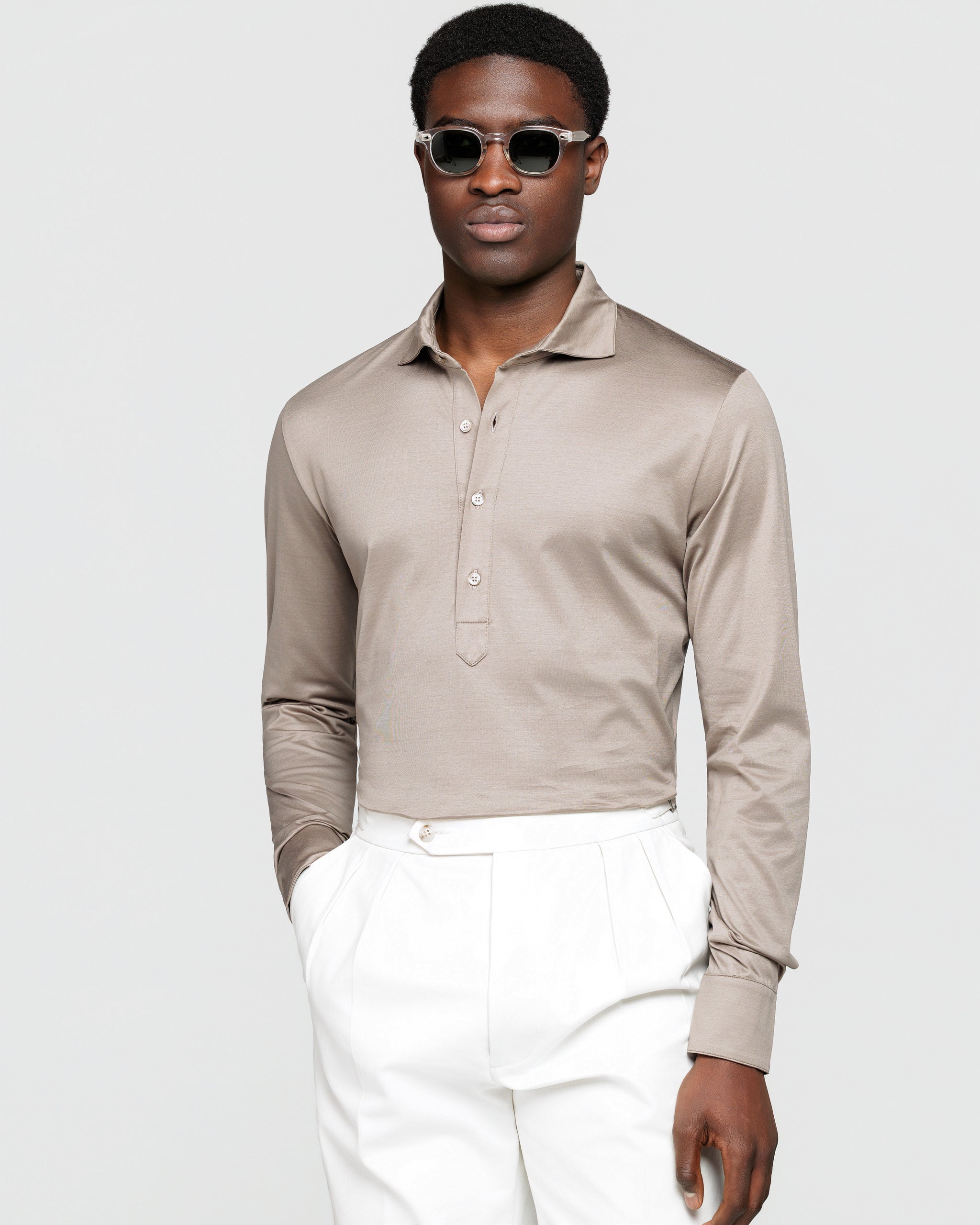 Zwart Poloshirt zonder knopen met lange mouwen 100% Egyptisch Katoen | Filatori
