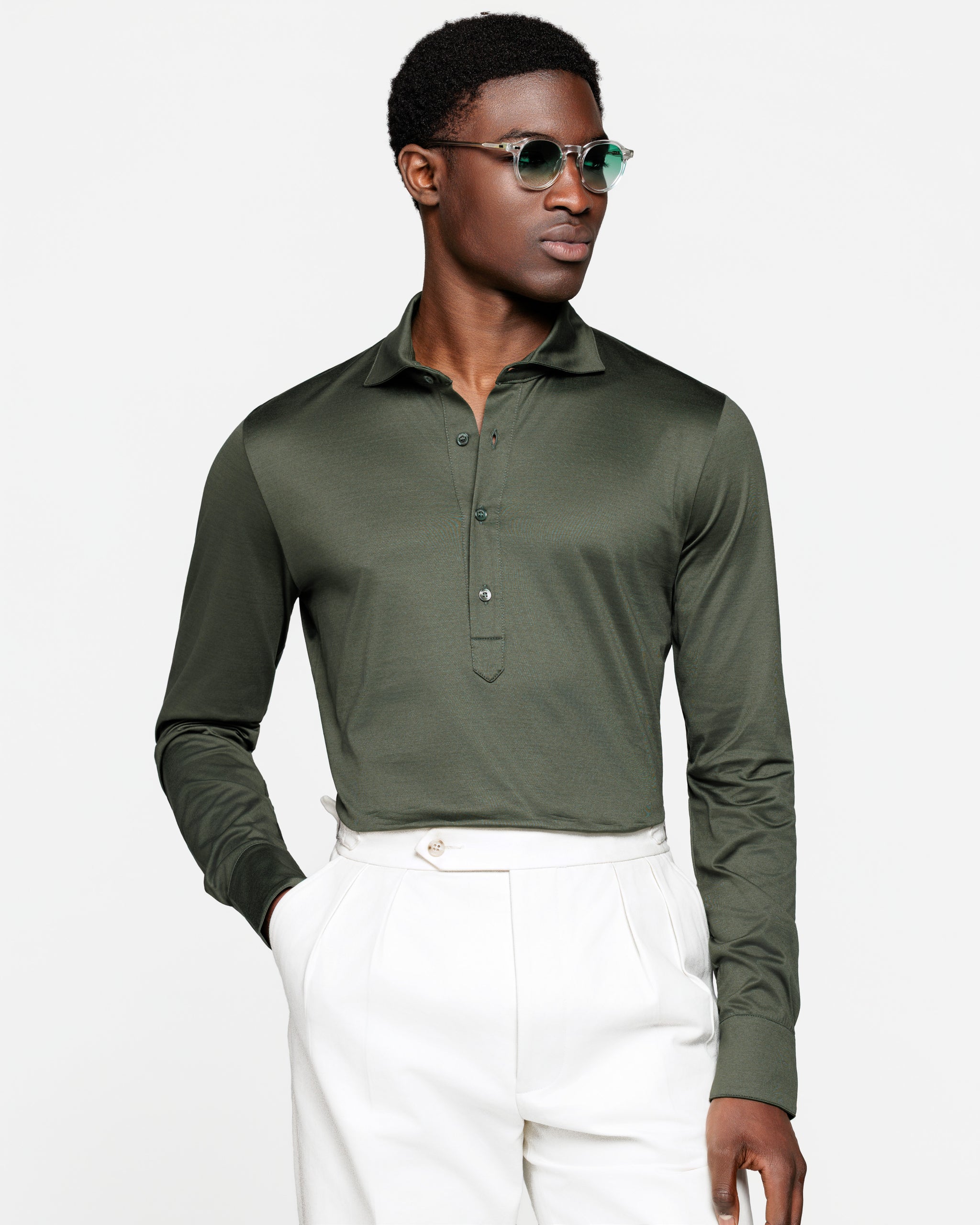 Zwart Poloshirt zonder knopen met lange mouwen 100% Egyptisch Katoen | Filatori

