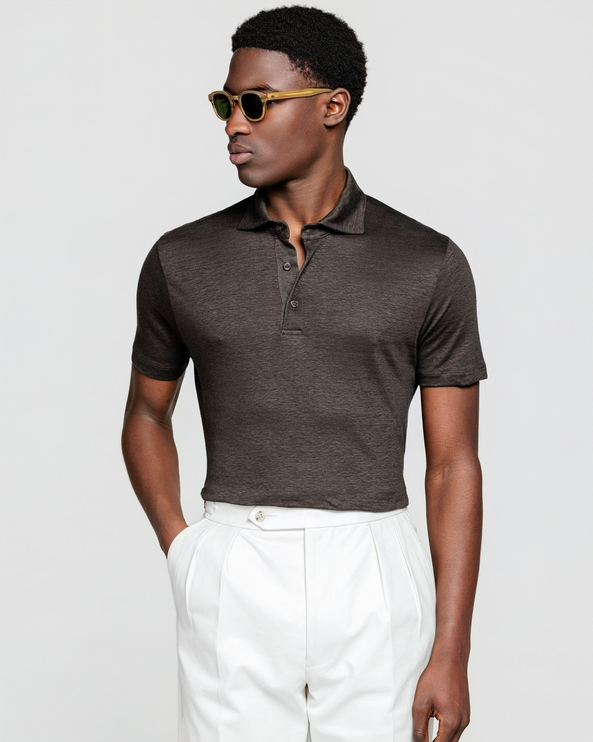 Zwart Korte Mouw Poloshirt zonder knopen 100% Egyptisch Katoen | Filatori
