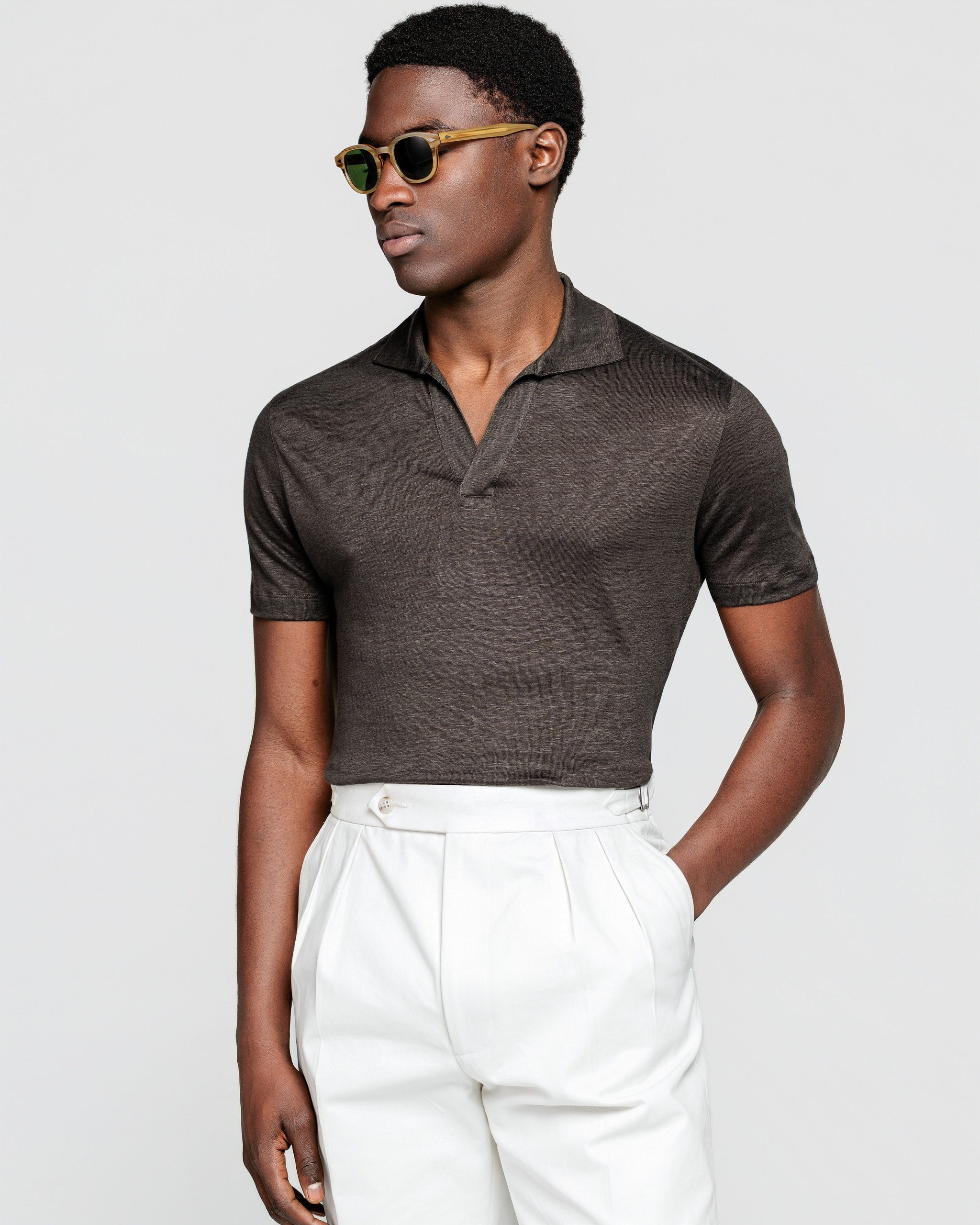 Zwart Korte Mouw Poloshirt zonder knopen 100% Egyptisch Katoen | Filatori
