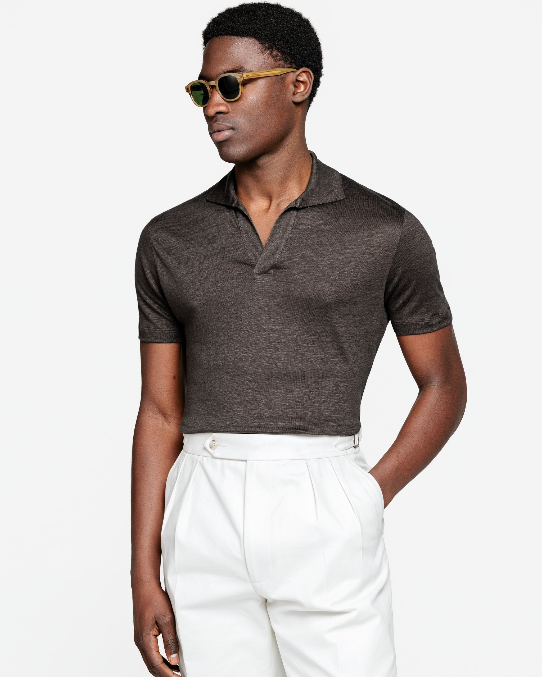 Zwart Korte Mouw Poloshirt zonder knopen 100% Egyptisch Katoen | Filatori

