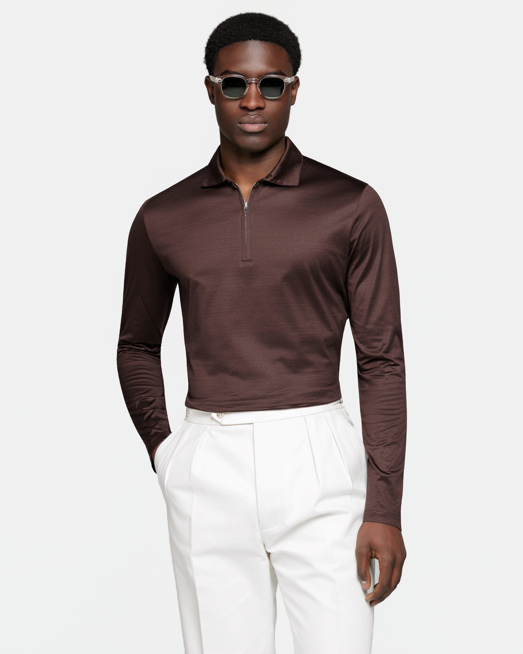 Zwart Lange Mouw Polo met Halve Ritz 100% Egyptisch Katoen | Filatori