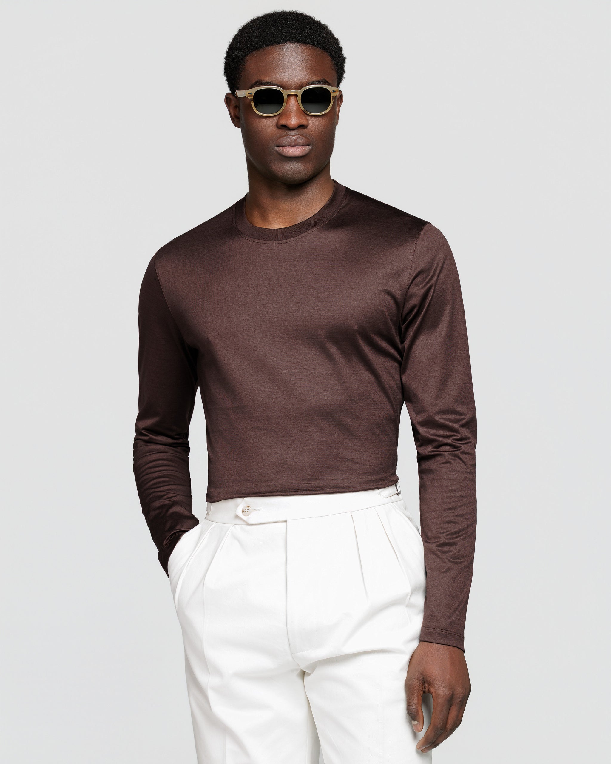 Brown Long Sleeve T-Shirt 100% Egyptian Cotton | Filatori 
