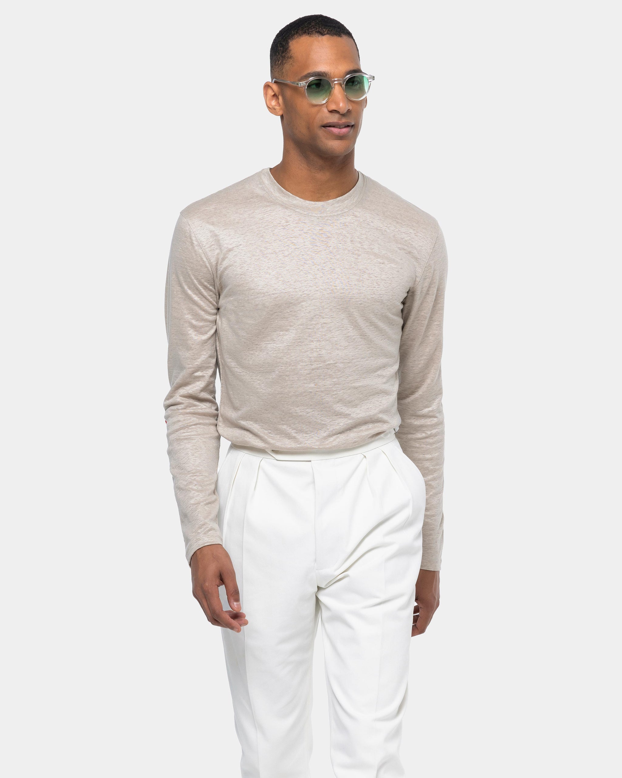 Sand Long Sleeved T-Shirt 100% European Linen | Filatori 