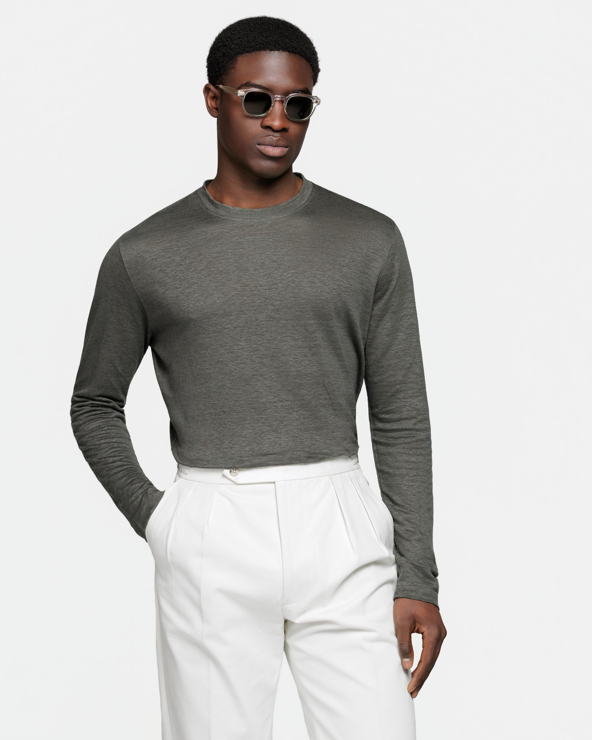 Military Green Long Sleeve T-Shirt 100% Masters of Linen | Filatori 