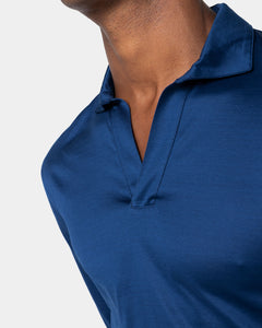 Donkerblauw Poloshirt zonder knopen met lange mouwen 100% Egyptisch Katoen | Filatori
