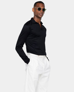 Black Long Sleeve Buttonless Polo 100% Egyptian Cotton | Filatori