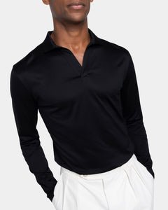 Black Long Sleeve Buttonless Polo 100% Egyptian Cotton | Filatori
