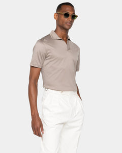 Taupe Korte Mouw Poloshirt zonder knopen 100% Egyptisch Katoen | Filatori
