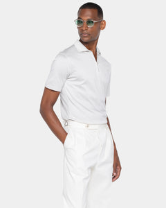 Pearl Grey Short Sleeve Half Zip Polo 100% Egyptian Cotton | Filatori