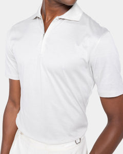 Pearl Grey Short Sleeve Half Zip Polo 100% Egyptian Cotton | Filatori