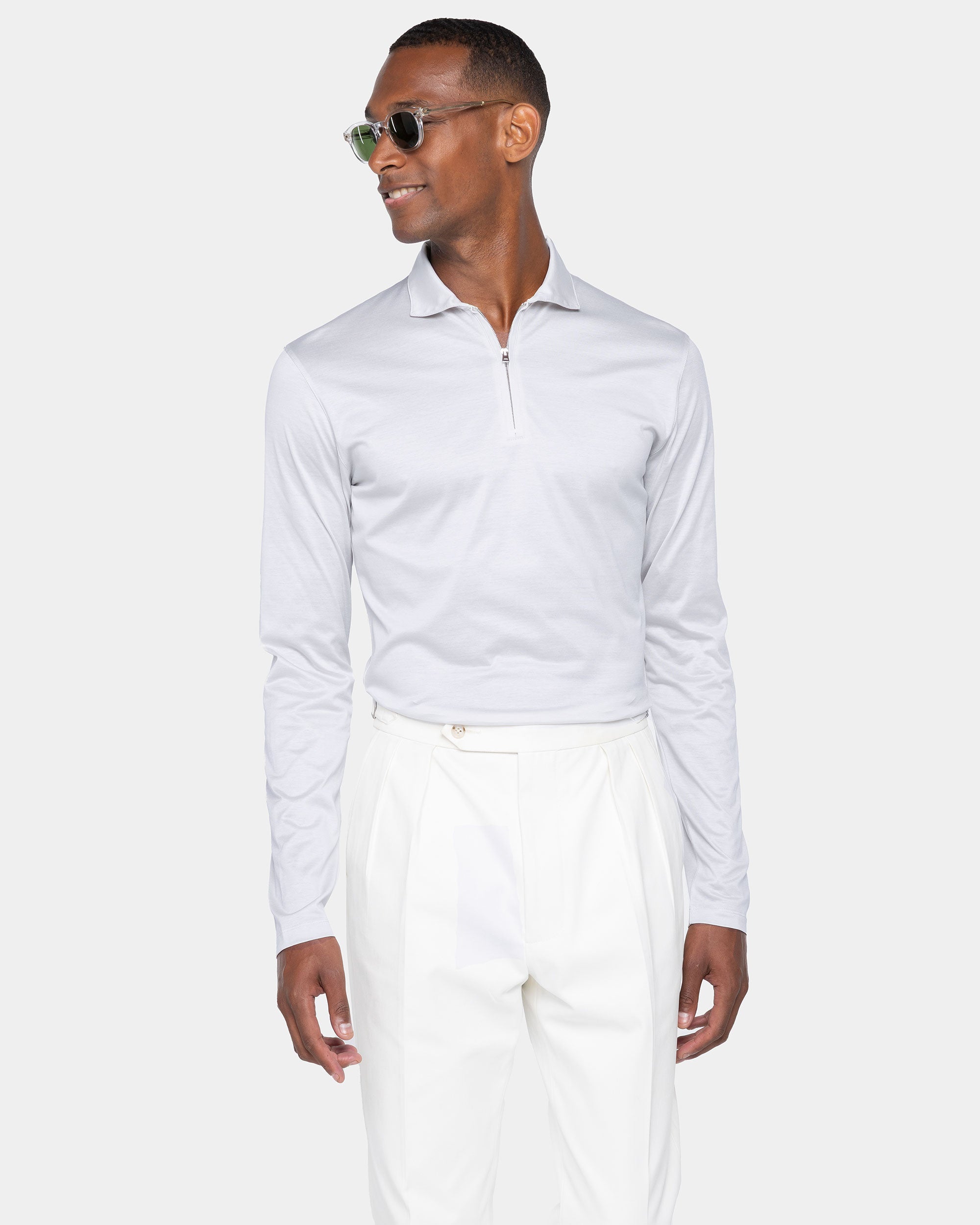 Grjis Lange Mouw Polo met Halve Ritz 100% Egyptisch Katoen | Filatori
