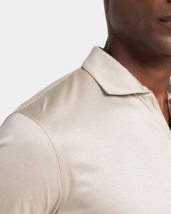Sand Long Sleeve Half Zip Polo 100% Egyptian Cotton | Filatori