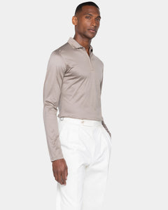 Taupe Long Sleeve Half Zip Polo 100% Egyptian Cotton | Filatori