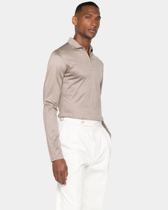 Taupe Long Sleeve Half Zip Polo 100% Egyptian Cotton | Filatori