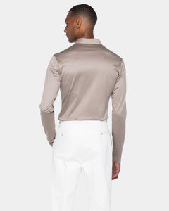 Taupe Long Sleeve Half Zip Polo 100% Egyptian Cotton | Filatori